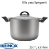 Brinox 7014/391, Olla de Aluminio, para Spagetti, Color Chilli Plata, Doble Agarrador, Tecnologia AntiAderente, 22cm, 5,5 litros
