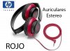 HP AURICULARES 200 RED STEREO 2VB10AA, Conector 3.5 mm, Almohadillas Alcolchadas, ROJO